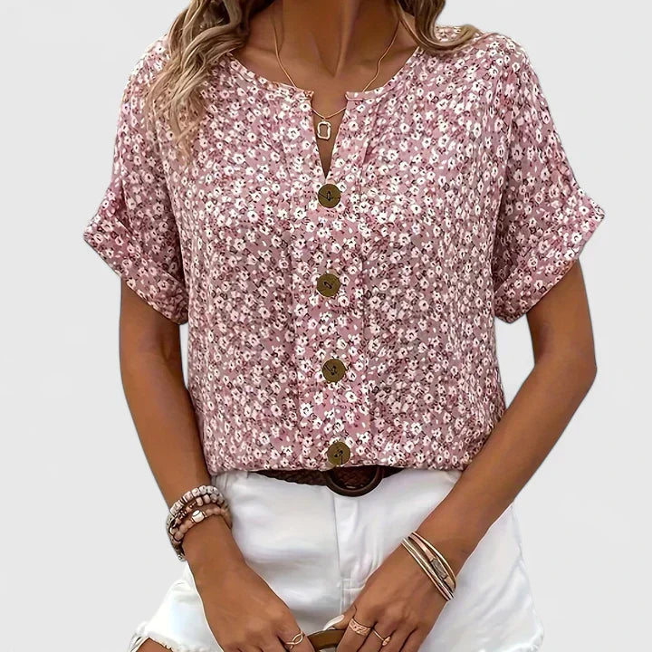 Women’s Floral Blouse with Button-Up Front