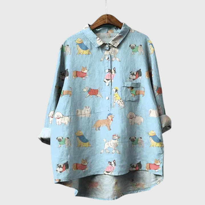 Women’s Elva Blouse with Dog Motifs