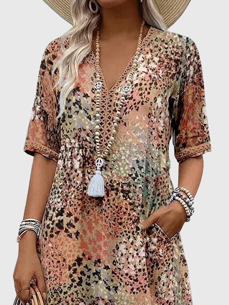Women’s Floral Midi Dress with Belly Coverage