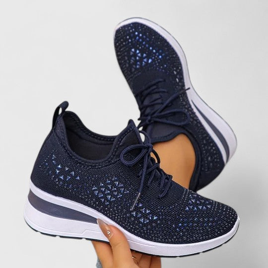 Women's Rhinestone Wedge Sneakers - Sparkly Bling Platform Walking Shoes