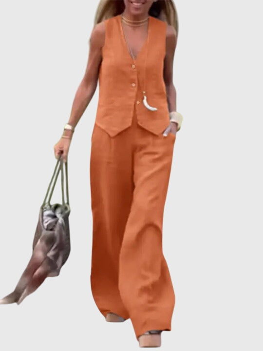 Women’s Elegant Two-Piece Set with Wide-Leg Pants