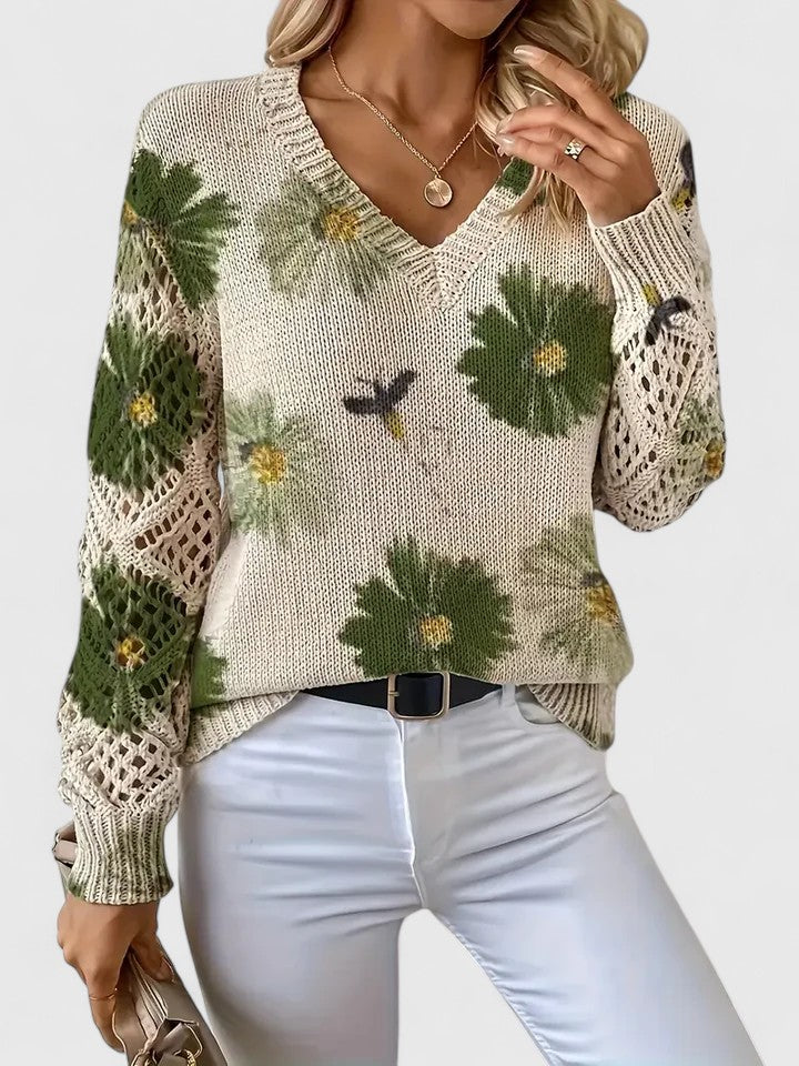Aubrielynn | Women’s Floral Knit Sweater with V-Neck