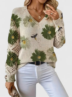 Aubrielynn | Women’s Floral Knit Sweater with V-Neck