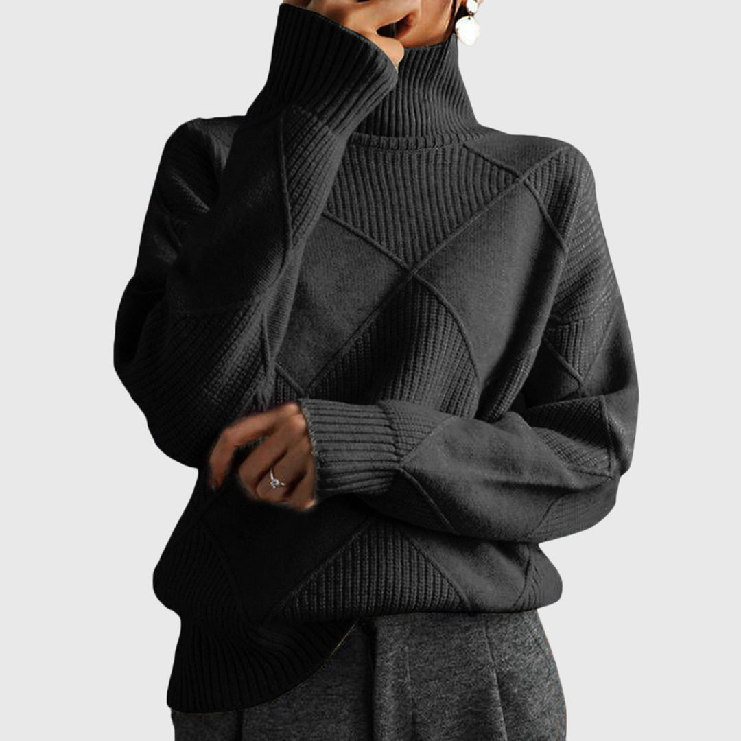 Women’s Geometric Pattern Turtleneck Sweater with Warmth