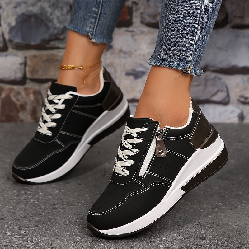 Women's Fashion Side-Zipper Wedge Sneakers – Casual Platform Walking Shoes