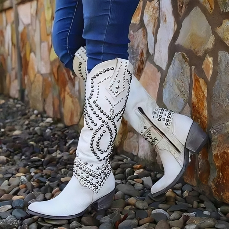 Women's Distressed Leather Studded Cowboy Boots