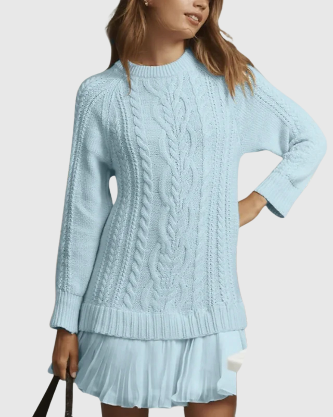 Eira | Women’s Cable Knit Sweater Dress with Pleats