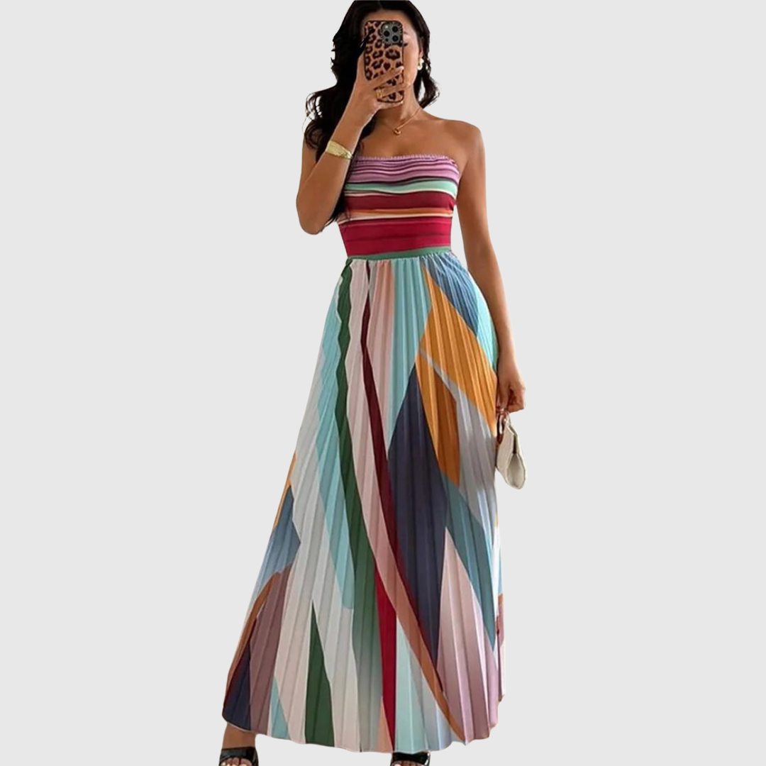 Women’s Strapless Maxi Dress with Pleated Skirt
