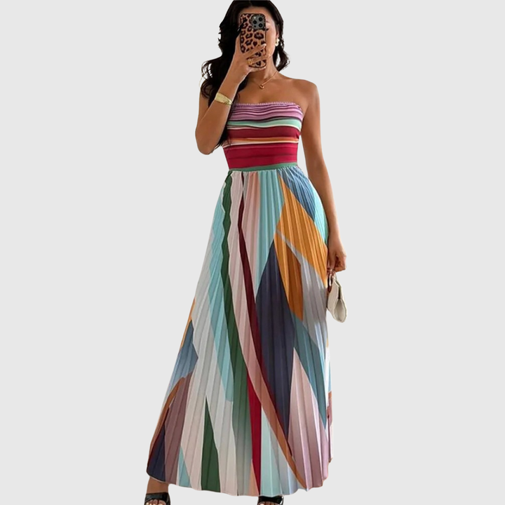 Women’s Strapless Maxi Dress with Pleated Skirt