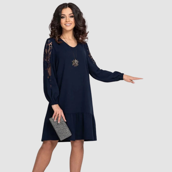 Lowri Quinn | Women’s Floral-Sleeve Midi Dress with Ruffled Hem