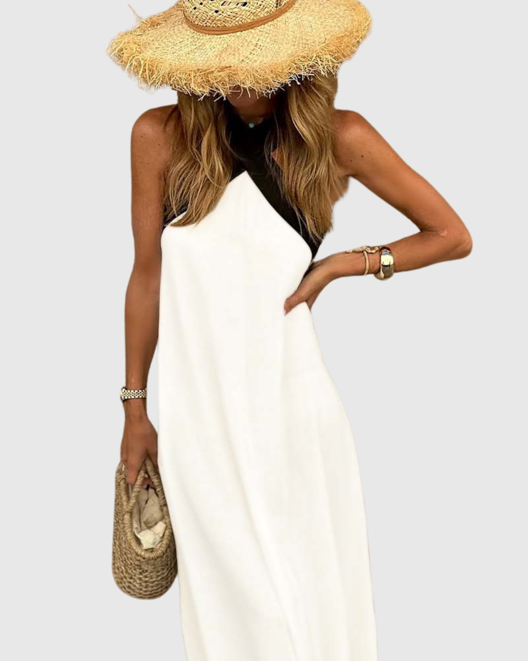 Women’s Cross-Neck Dress with Halter Accent