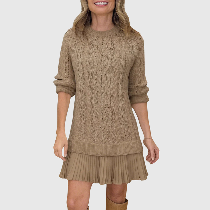 Eira | Women’s Cable Knit Sweater Dress with Pleats