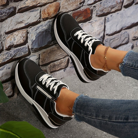 Women's Fashion Side-Zipper Wedge Sneakers – Casual Platform Walking Shoes