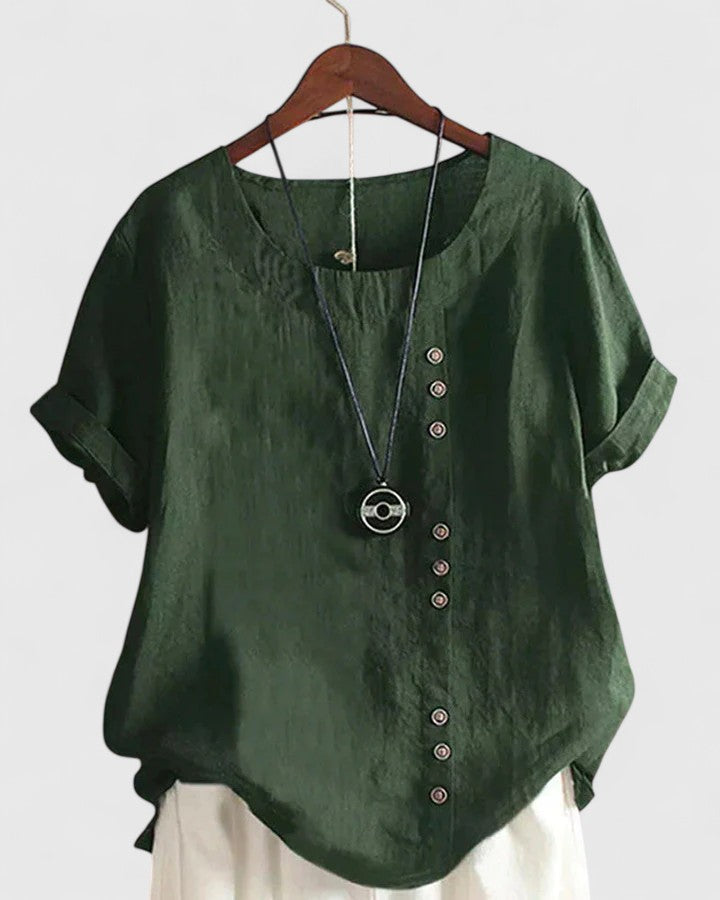 Women’s Comfortable Short Sleeve Blouse with Button-Front