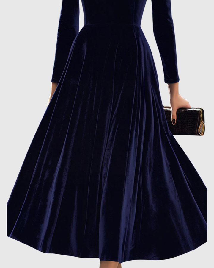 Women’s Navy Midi Dress with Cinched Waist
