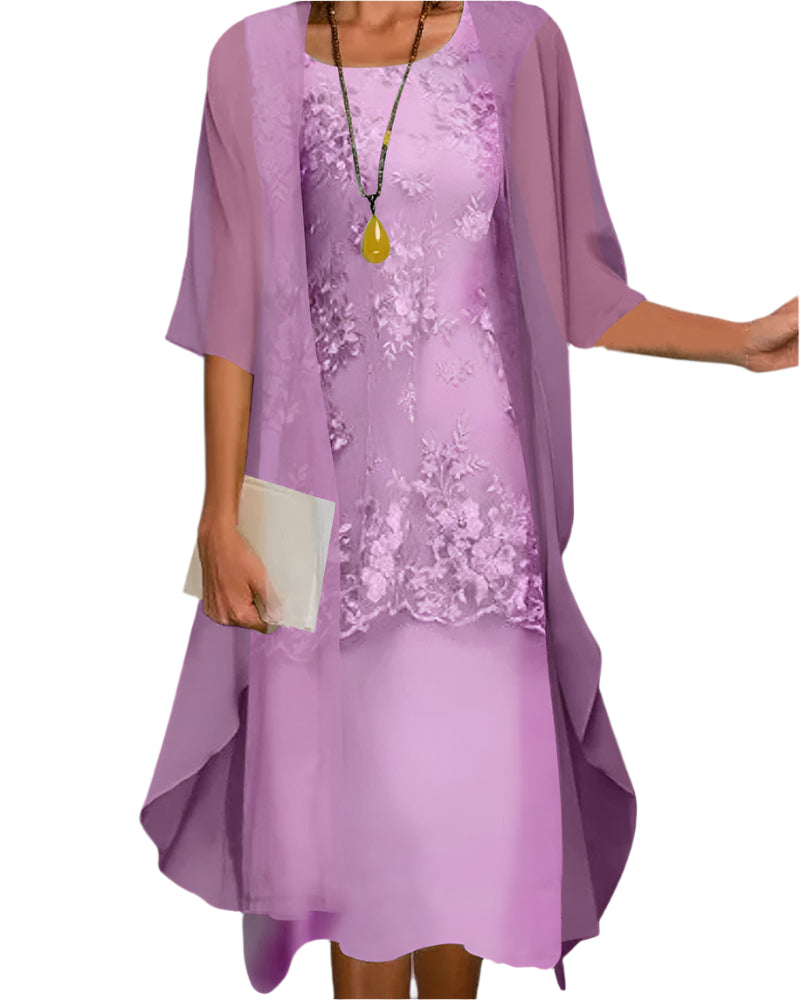 Women’s Midi Dress with Flowing Sheer Sleeve