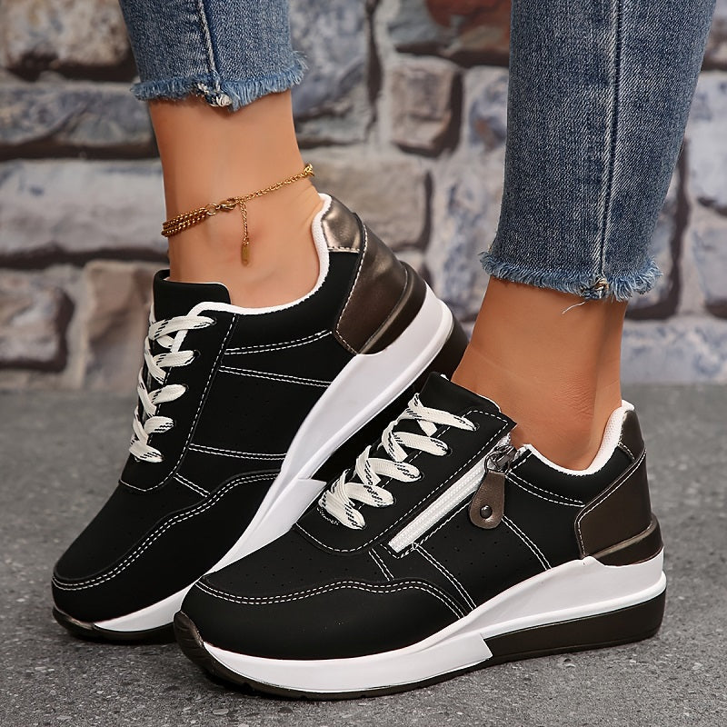 Women's Fashion Side-Zipper Wedge Sneakers – Casual Platform Walking Shoes