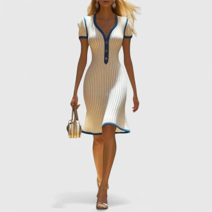 Women’s Elegant Midi Dress - Button V-neck