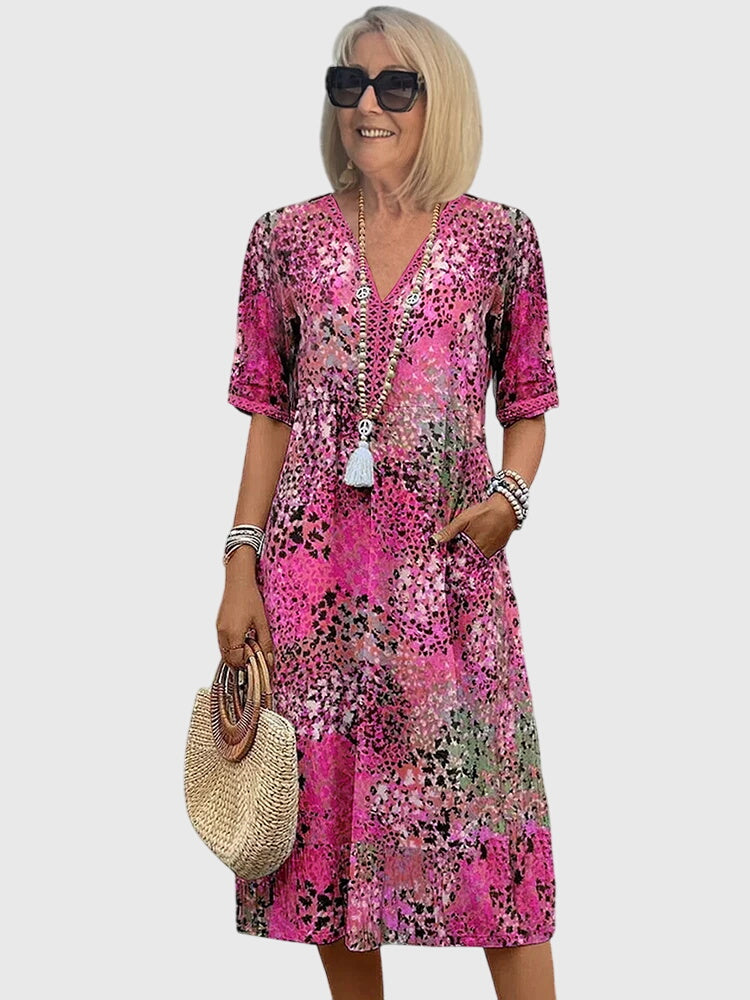 Women’s Floral Midi Dress with Belly Coverage