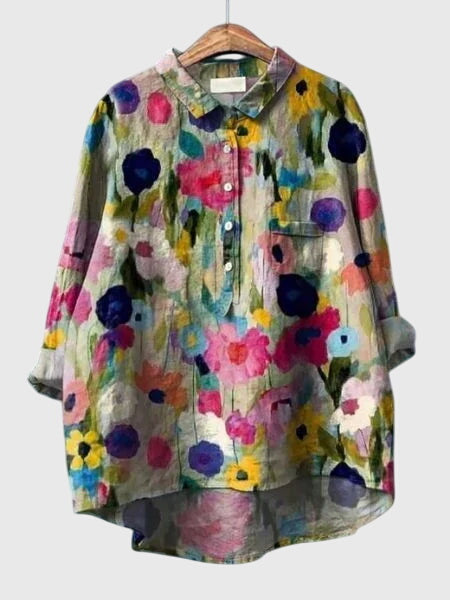 Women’s Floral Print Blouse with Button Placket