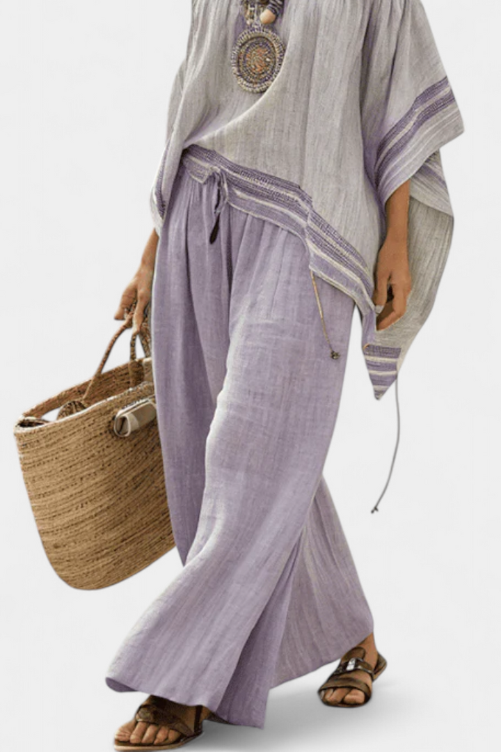 Zandrel | Women’s Off-Shoulder Striped Set with Wide Leg Pants