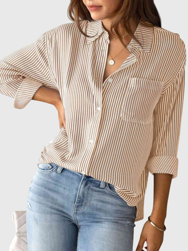 Women’s Striped Collared Shirt with Versatile Design