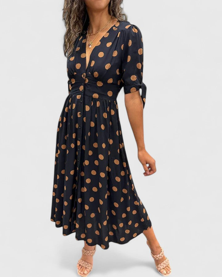 Colette | Women’s Polka Dot Midi Dress with V-Neck
