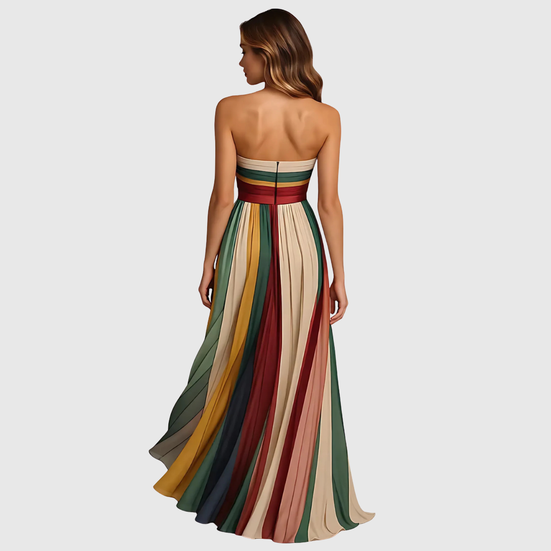 Women’s Strapless Maxi Dress with Pleated Skirt