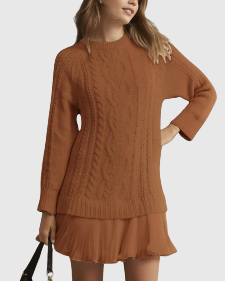 Eira | Women’s Cable Knit Sweater Dress with Pleats