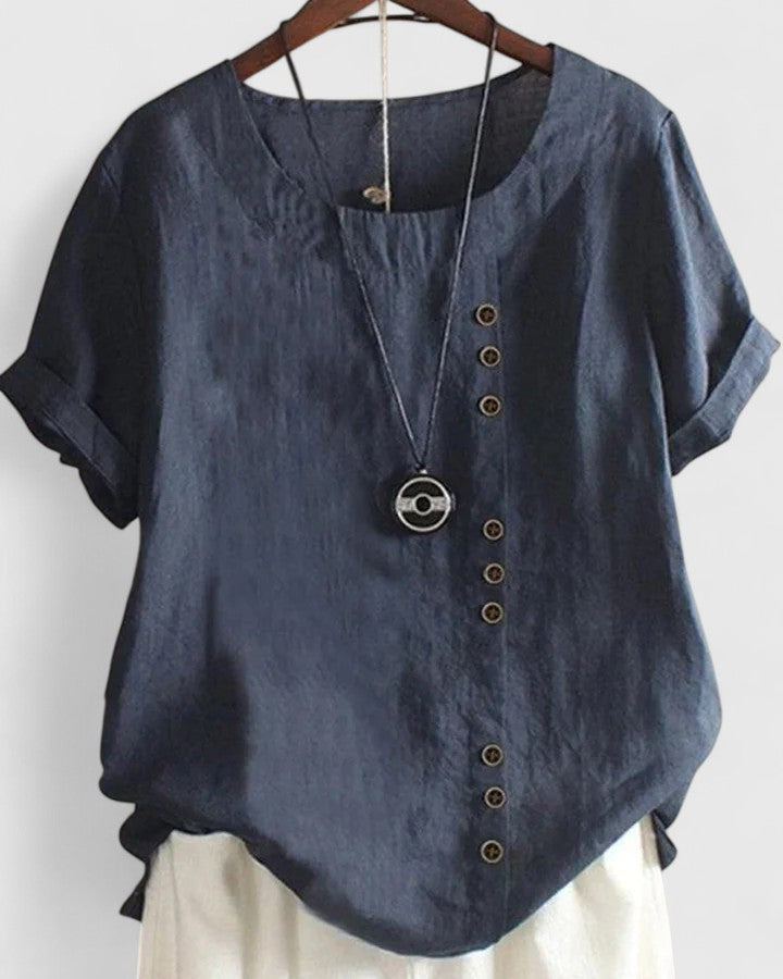 Women’s Comfortable Short Sleeve Blouse with Button-Front