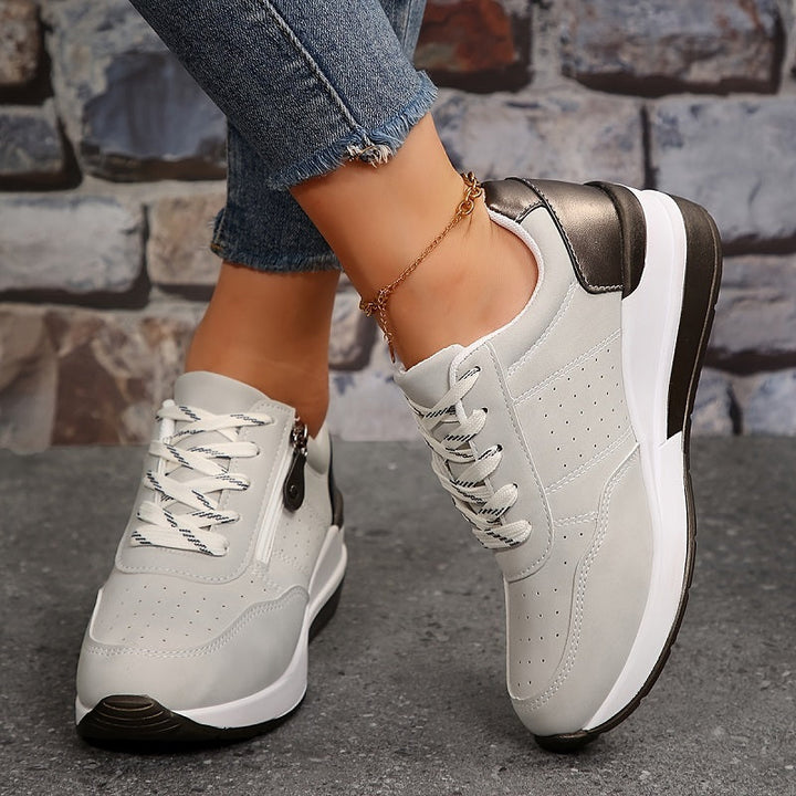 Women's Fashion Side-Zipper Wedge Sneakers – Casual Platform Walking Shoes