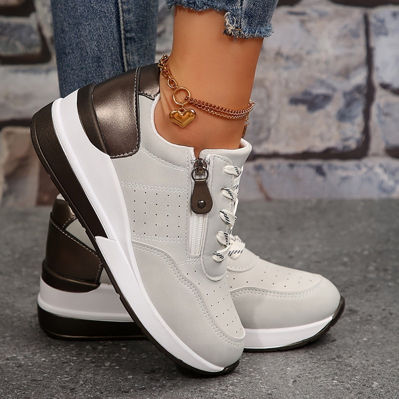 Women's Fashion Side-Zipper Wedge Sneakers – Casual Platform Walking Shoes