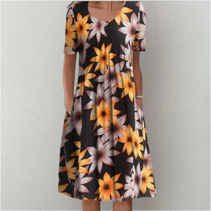 Women’s Vibrant Floral Dress with Pockets