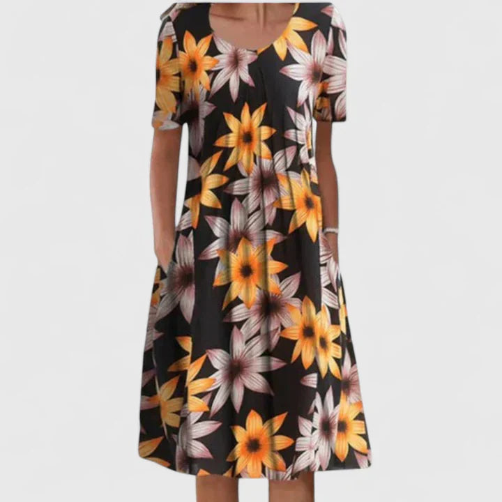 Women’s Vibrant Floral Dress with Pockets