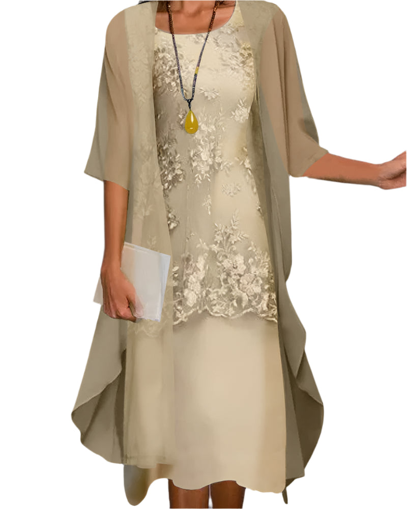 Women’s Midi Dress with Flowing Sheer Sleeve