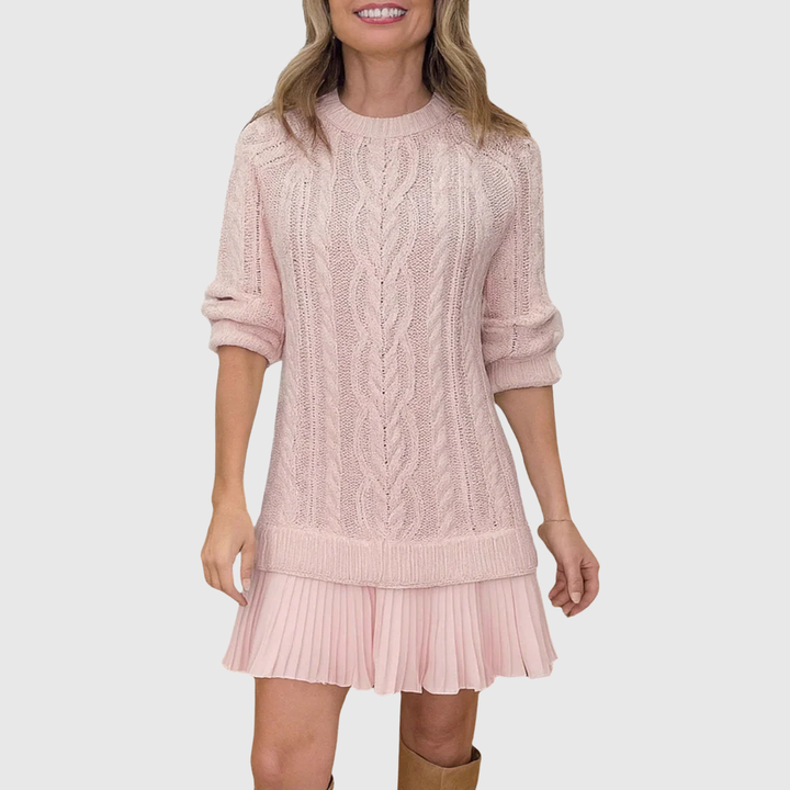 Eira | Women’s Cable Knit Sweater Dress with Pleats