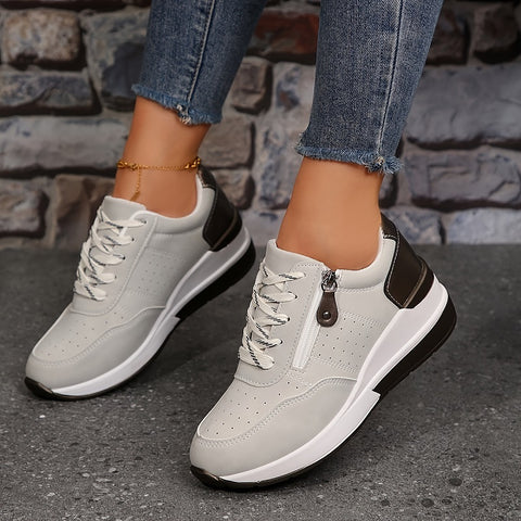 Women's Fashion Side-Zipper Wedge Sneakers – Casual Platform Walking Shoes