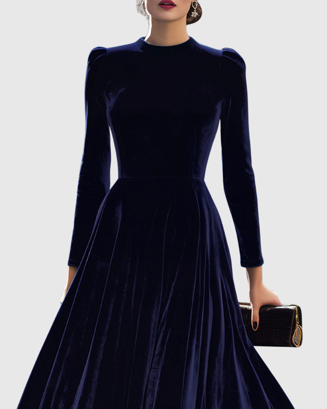 Women’s Navy Midi Dress with Cinched Waist