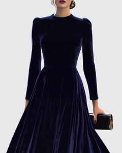 Women’s Navy Midi Dress with Cinched Waist