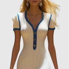 Women’s Elegant Midi Dress - Button V-neck