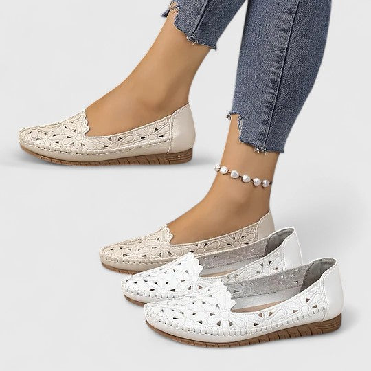 Women's Laser-Cut Floral Flat Sandals with Cushioned Footbed