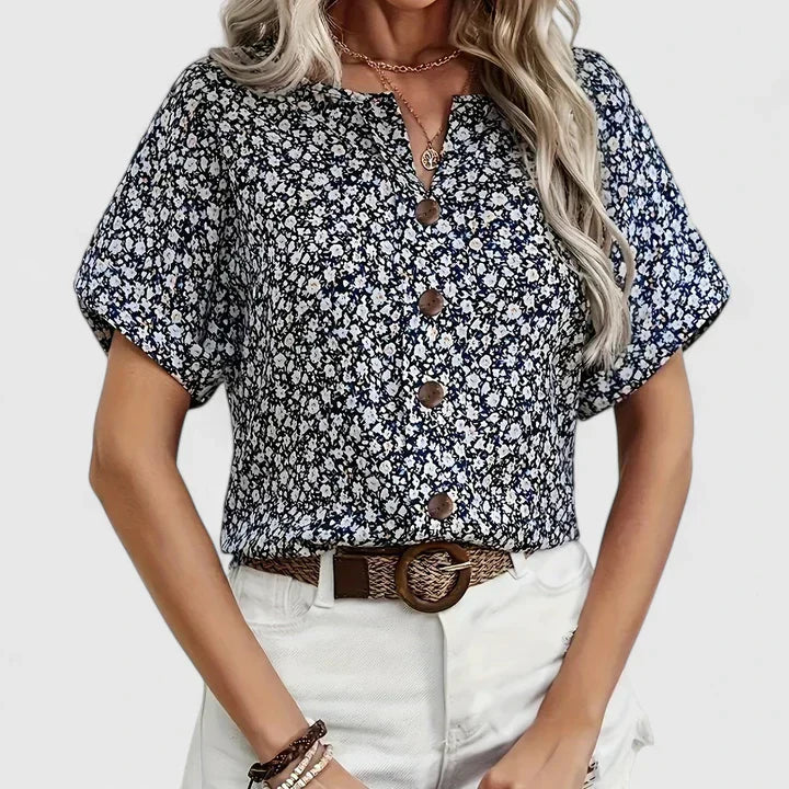 Women’s Floral Blouse with Button-Up Front