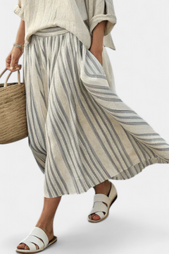 Women’s Loose Blouse with Striped Midi Skirt