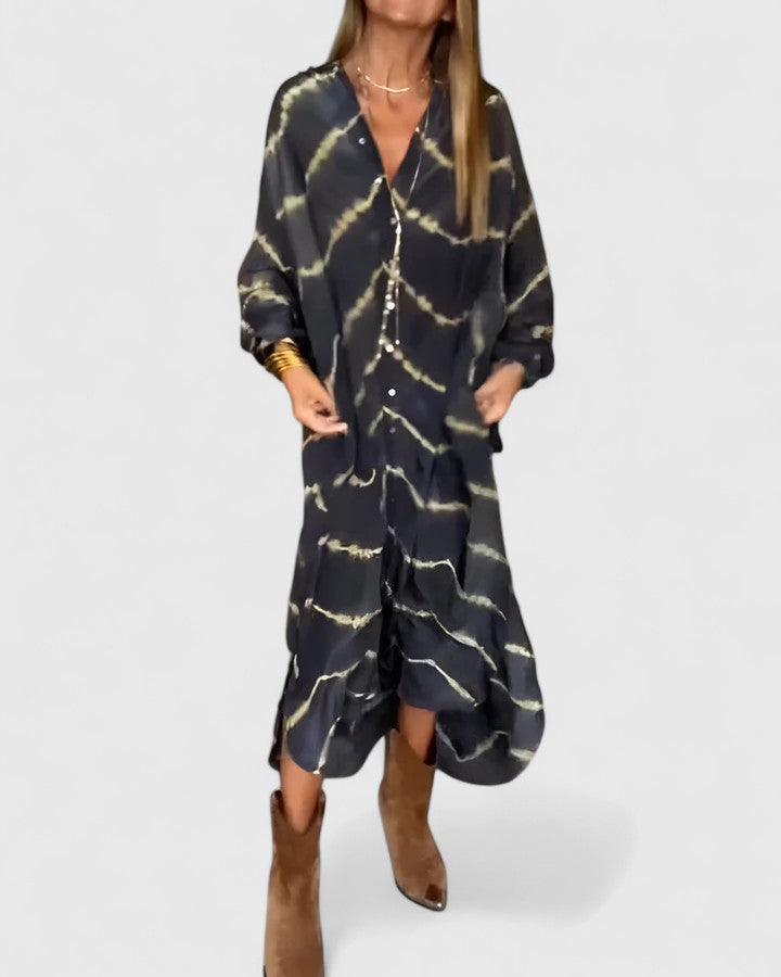 Amelie | Women’s Boho Striped Maxi Dress with V-Neck