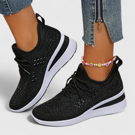 Women's Rhinestone Wedge Sneakers - Sparkly Bling Platform Walking Shoes