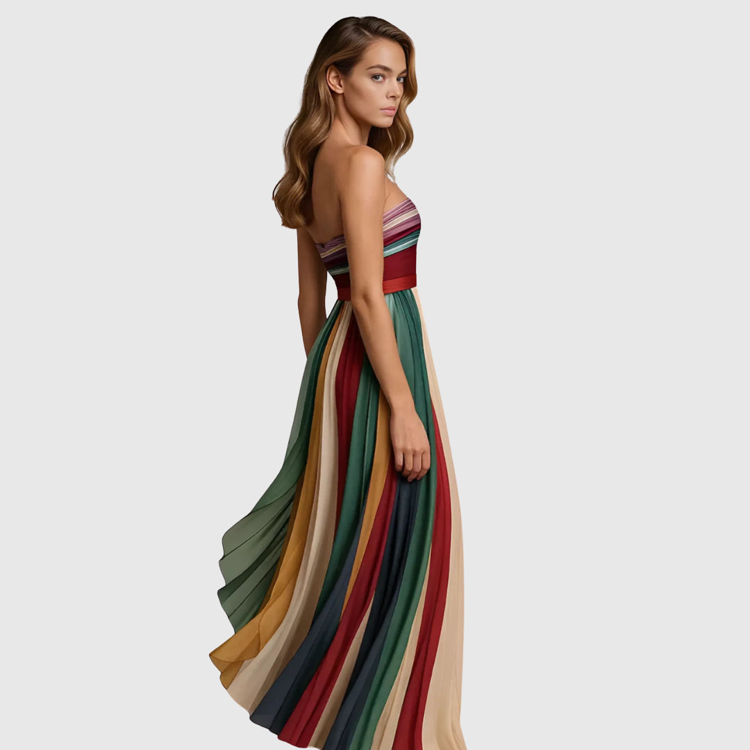 Women’s Strapless Maxi Dress with Pleated Skirt