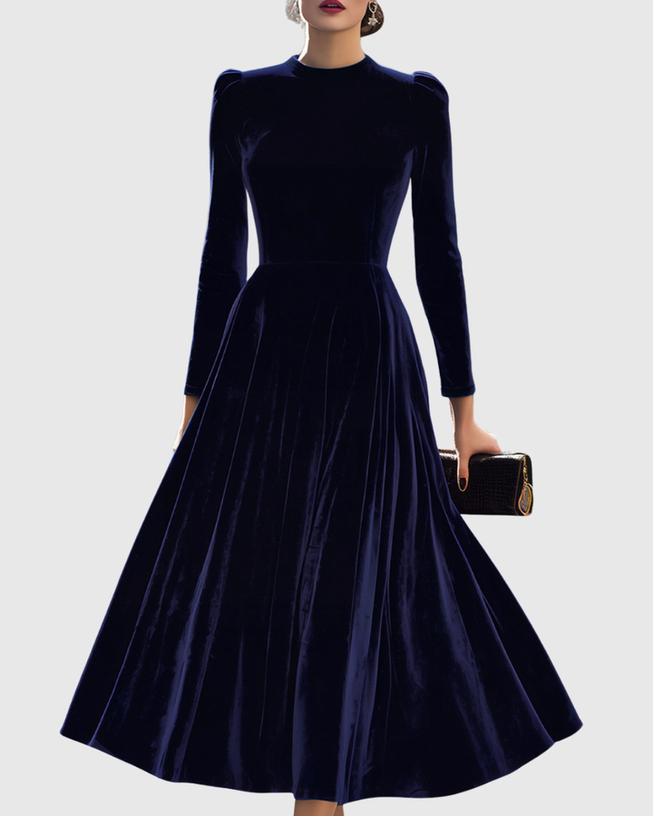 Women’s Navy Midi Dress with Cinched Waist