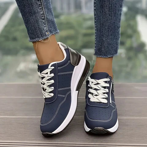 Women's Fashion Side-Zipper Wedge Sneakers – Casual Platform Walking Shoes