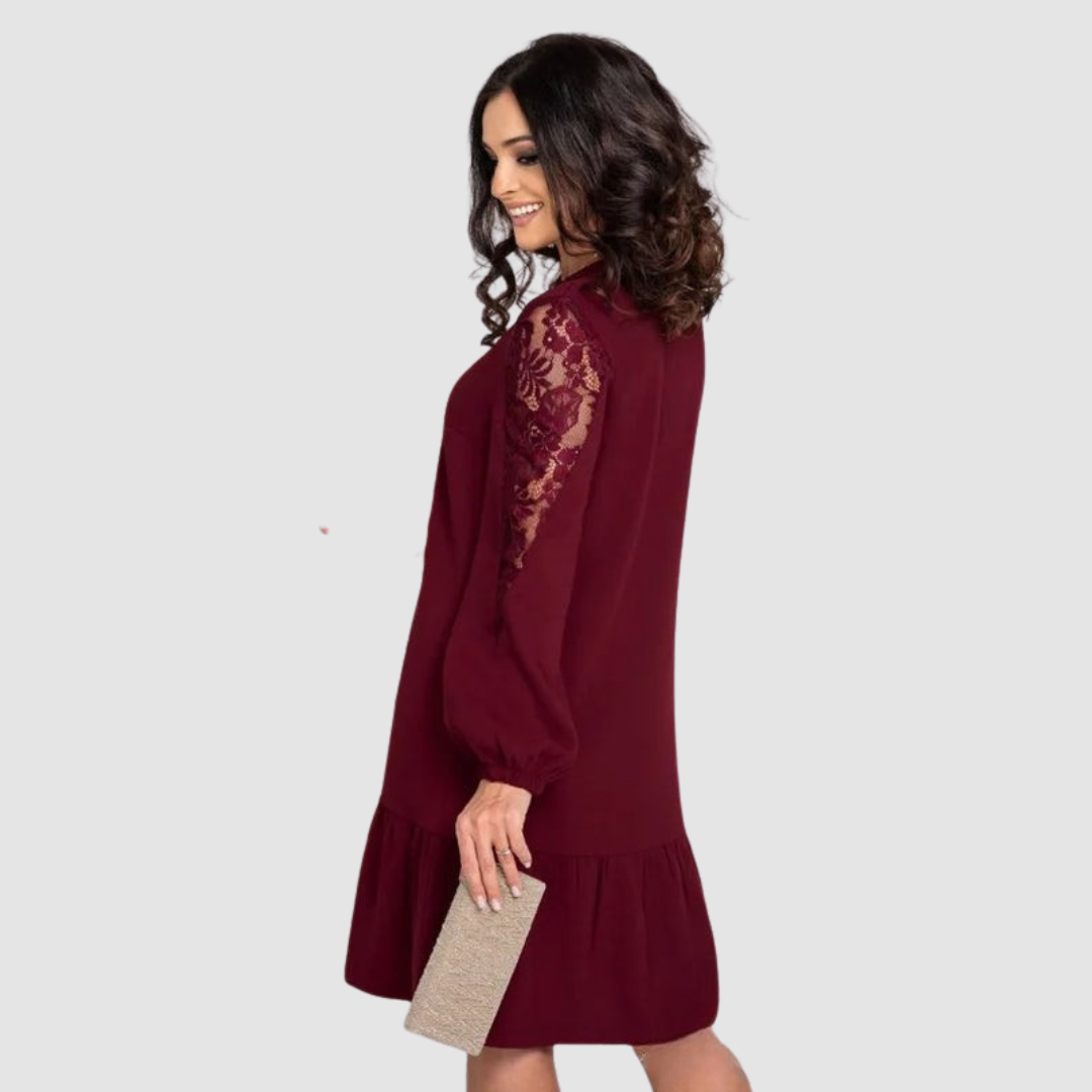 Lowri Quinn | Women’s Floral-Sleeve Midi Dress with Ruffled Hem