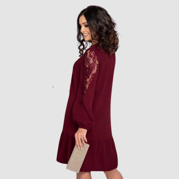 Lowri Quinn | Women’s Floral-Sleeve Midi Dress with Ruffled Hem